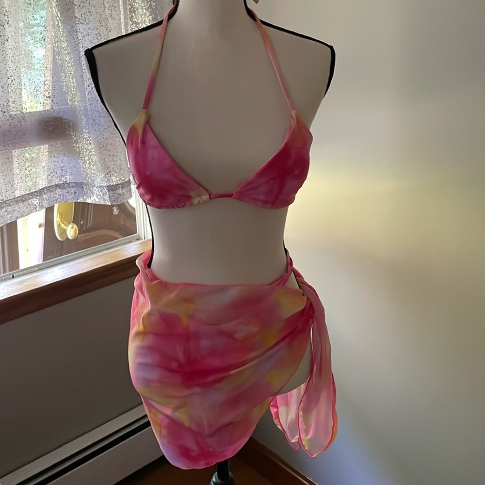 Pink and Yellow Tie-Dye Bikini Set